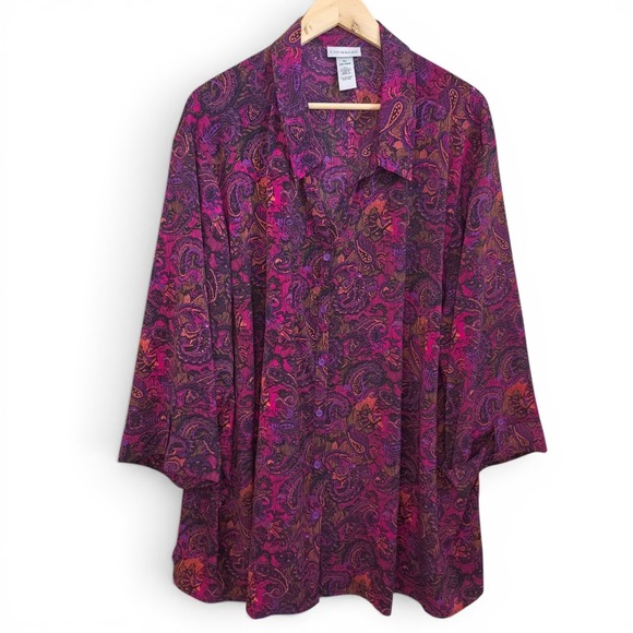 Catherines Tops - Catherines Top Womens Plus 5X 34/36W Purple Paisley Print Button Up Blouse